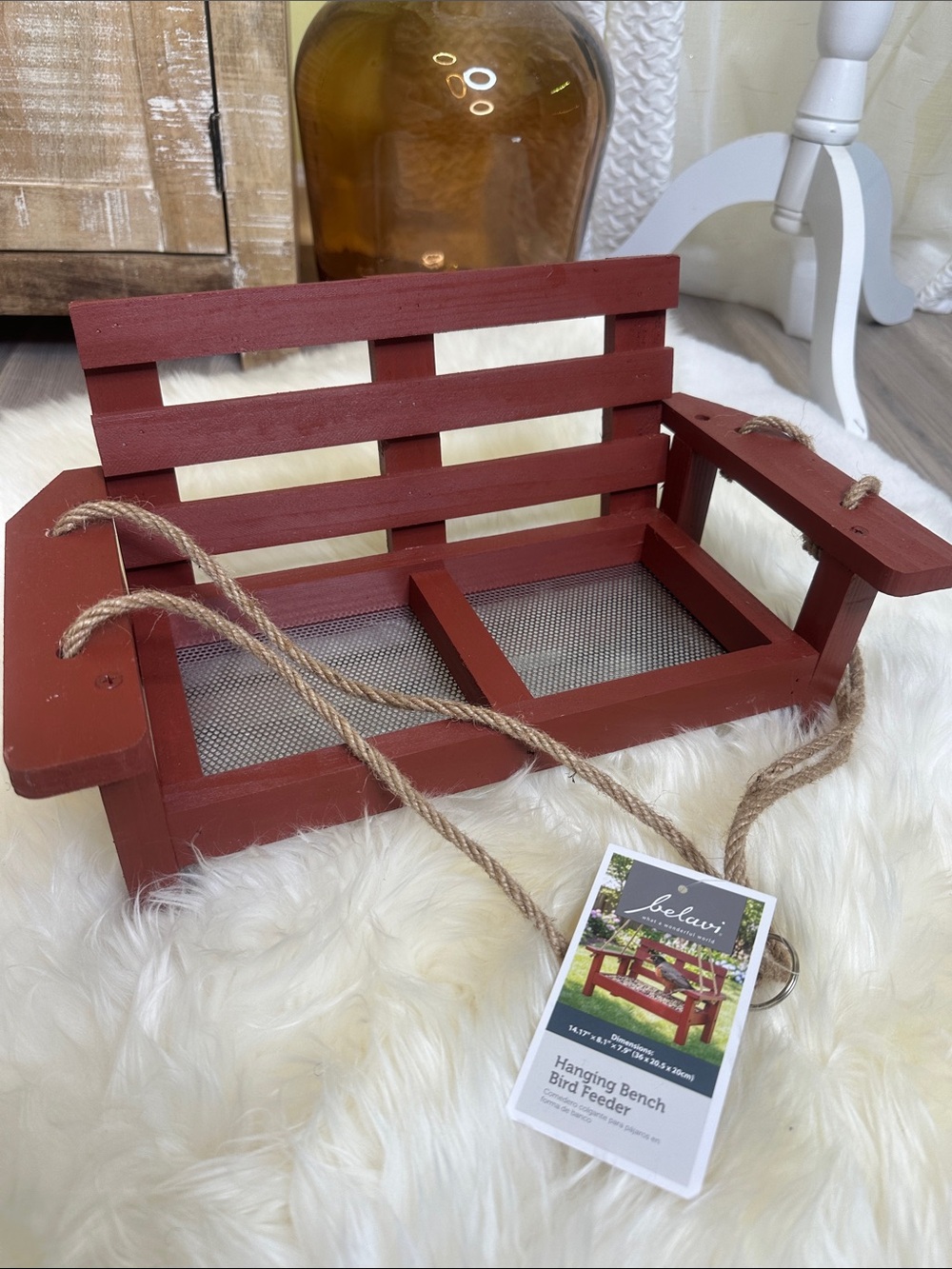 🆕NWT Belavi Rust Red Hanging Bench Bird Feeder